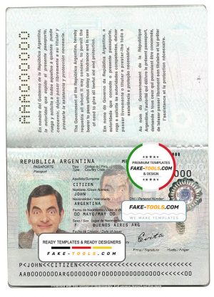 Argentina passport template in PSD format, fully editable, with all fonts