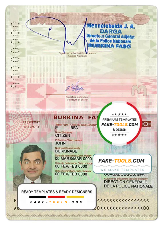 Burkina Faso Passport Template In Psd Format Fully Editable Fake Tools