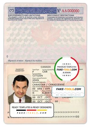 Canada passport template in PSD format, fully editable, with all fonts (2002-2010)