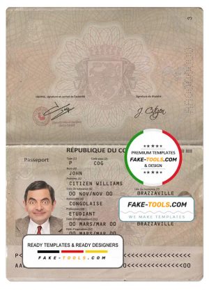 Congo passport template in PSD format, fully editable, with all fonts