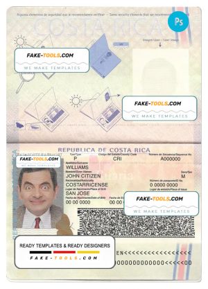 Costa Rica passport template in PSD format