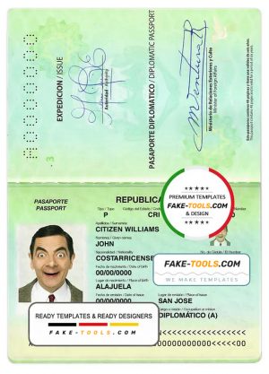 Costa Rica diplomatic passport template in PSD format