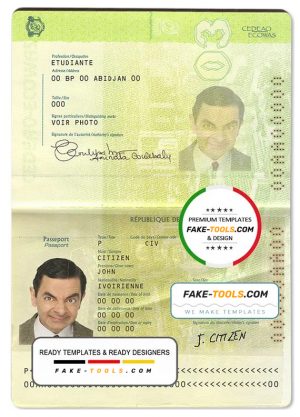 Cote D’Ivoire passport template in PSD format, fully editable