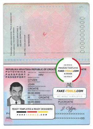 Croatia passport template in PSD format, fully editable