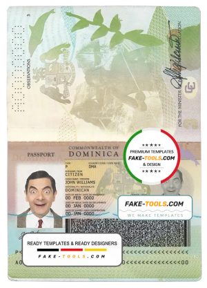 Dominica passport template in PSD format at the best price, with fonts