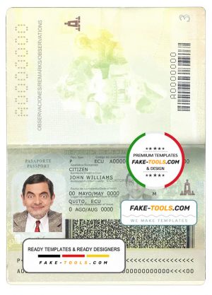 Ecuador passport template in PSD format