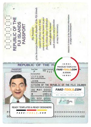 Fiji passport template in PSD format, with fonts