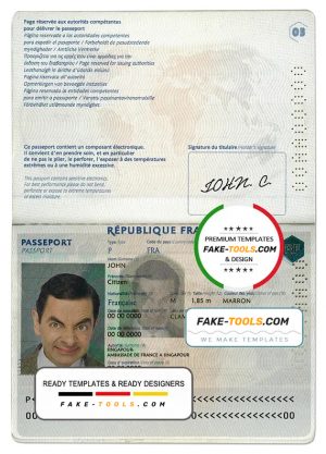 France passport template in PSD format, fully editable
