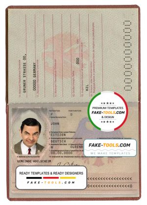 Germany passport template in PSD format, fully editable, with all fonts (till March of 2017)