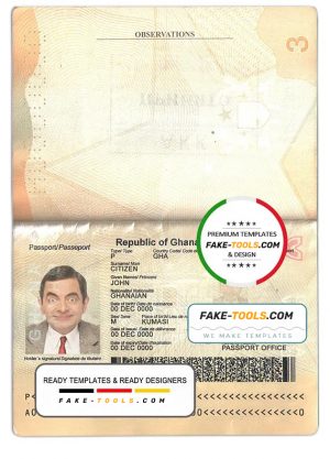 Ghana passport template in PSD format, fully editable, with all fonts