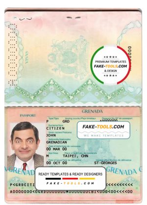 Grenada passport template in PSD format, fully editable