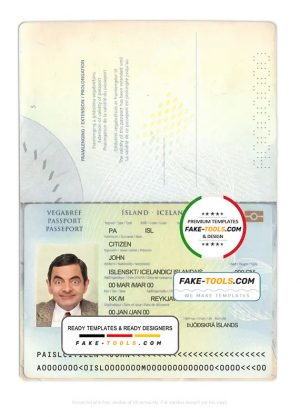 Iceland passport template in PSD format, fully editable, with all fonts