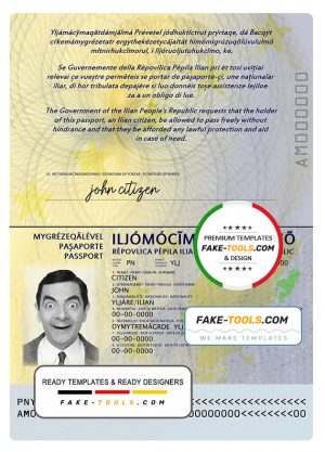 Ilia passport template in PSD format, with fonts