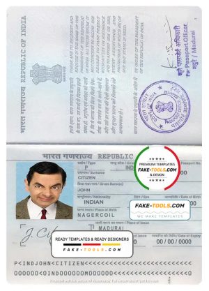 India passport template in PSD format, fully editable, with all fonts