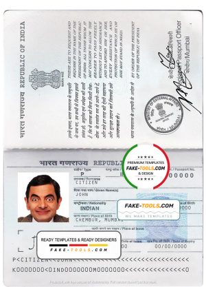 India passport template in PSD format, fully editable, with all fonts (2013 – present)