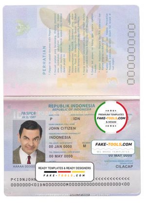 Indonesia passport template in PSD format, fully editable, with all fonts