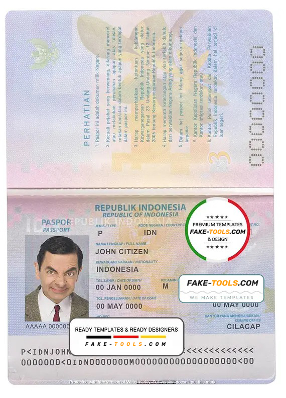 Indonesia passport template in PSD format, fully editable, with all ...