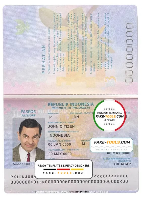 Indonesia passport template in PSD format, fully editable, with all ...