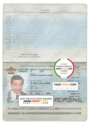 Jordan passport template in PSD format, fully editable, with all fonts