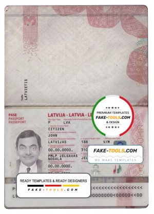 Latvia passport template in PSD format, fully editable (2015 – present)