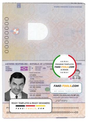 Lithuania passport template in psd format, fully editable, with all fonts