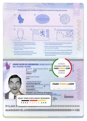 Luxembourg passport template in PSD format
