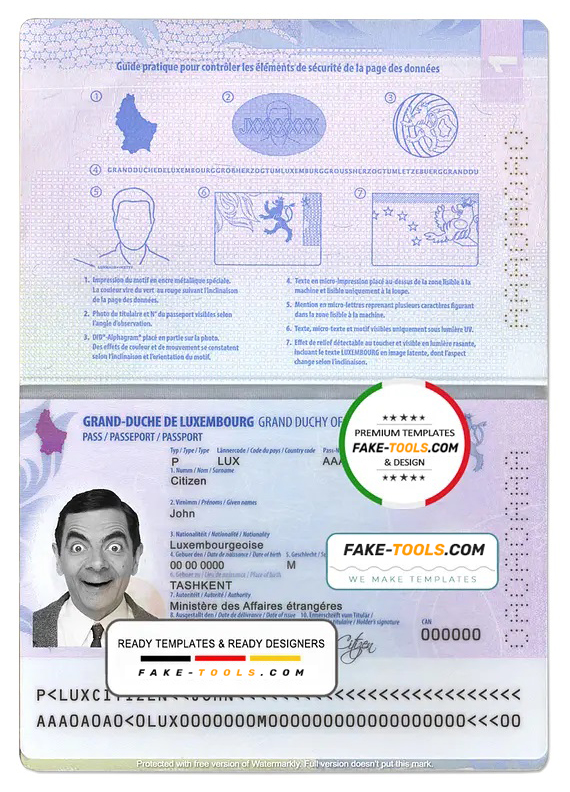 Luxembourg passport template in PSD format | fake tools