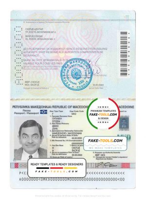 Macedonia passport template in PSD format, fully editable, with all fonts