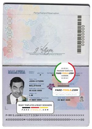 Malaysia passport template in PSD format version 1, fully editable (2017 – present)