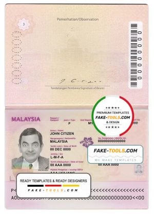 Malaysia passport template in PSD format, version 2, fully editable (till 2017)