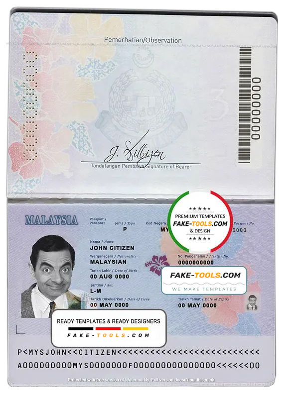 Malaysia passport template in PSD format version 1, fully editable ...