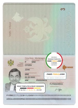 Montenegro passport template in PSD format