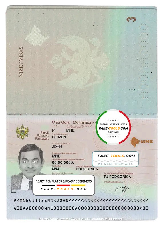 Montenegro Passport Template In Psd Format Fake Tools