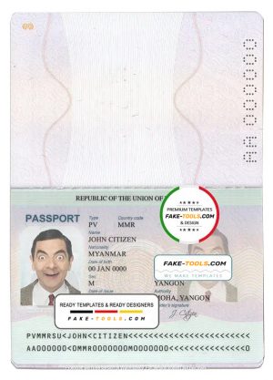 Myanmar passport template in PSD format, with all fonts