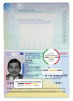 Netherlands passport template in PSD format, fully editable, with all fonts (2014 – present)