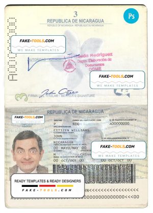 Nicaragua passport template in PSD format, fully editable