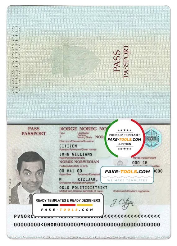 Norway passport template in PSD format fake tools