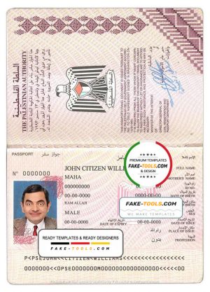 Palestine passport template in PSD format, fully editable, with all fonts