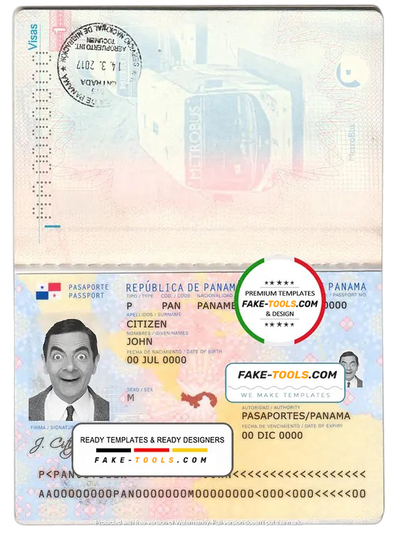 Panama passport template in PSD format scan effect