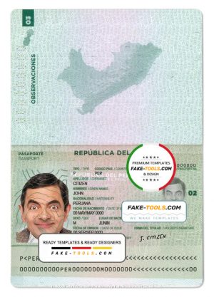 Peru passport template in PSD format, fully editable