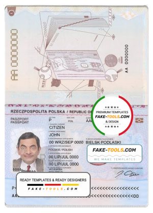 Poland passport template in PSD format, fully editable, 2018 – present