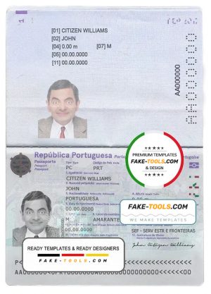 Portugal passport template in PSD format, (2017- present)