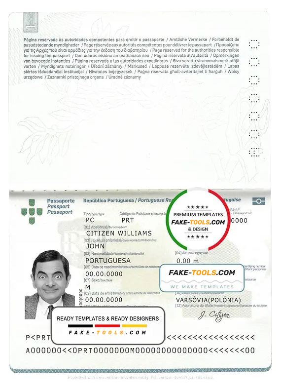 Portugal passport template in PSD format | fake tools