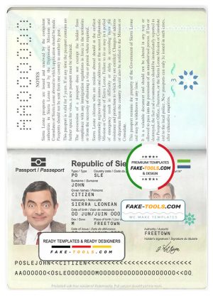 Sierra Leone passport template in PSD format, fully editable