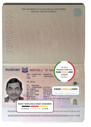 Singapore passport template in PSD format, fully editable, with all fonts