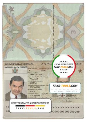 Somalia (Soomaaliya) passport template in PSD format, fully editable