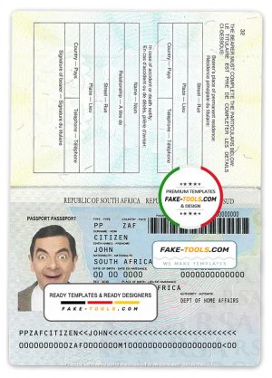 South Africa passport template in PSD format
