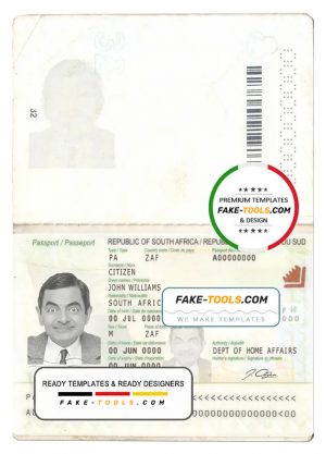 South Africa passport in PSD format, fully editable (2009 – present)