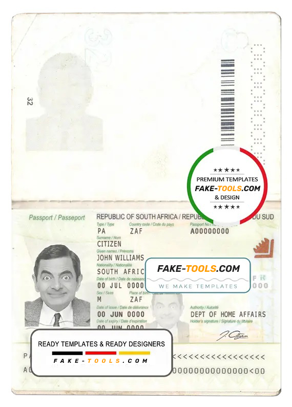 South Africa Passport In Psd Format Fully Editable 2009 Present Fake Tools 4863