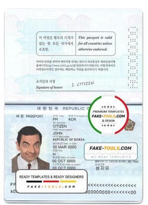 South Korea passport template in PSD format, fully editable
